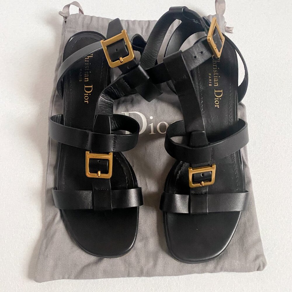 DIOR Black Leather Double-D Gold Buckle Sandal Size 38 - Pre-loved - Picture 9 of 9